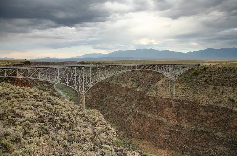 The steel Rio Grande Gorge Bridge spanning the canyon west of Taos