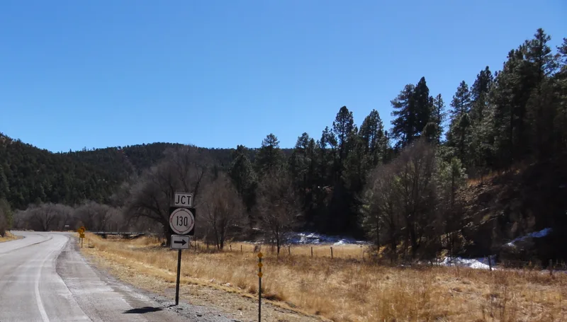 US-82 winding through the Sacramento Mountains at the NM-130 junction