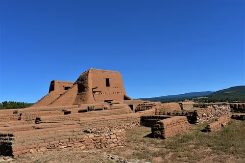 The red adobe mission church ruins at Pecos National Historical Park