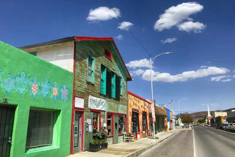 Colorful storefronts along Broadway in Truth or Consequences, New Mexico
